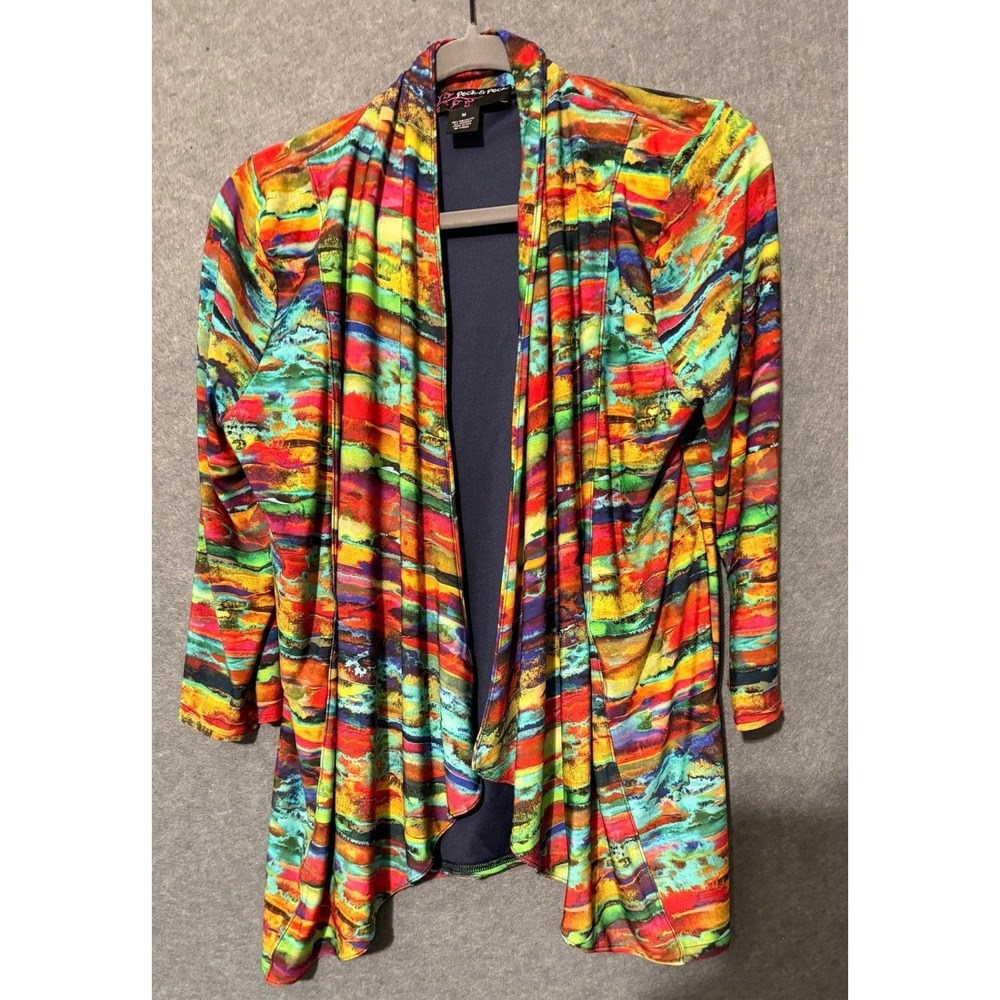 Art to Wear Maximalist Cardigan Abstract Rainbow M Draped Statement Layeringrt